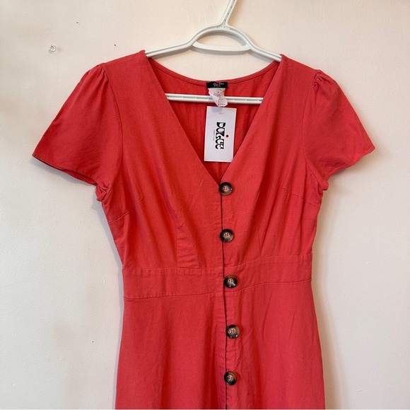 Muse Linen Coral Button-Down Dress - Picture 2 of 6
